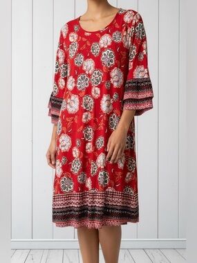 Cato Women's Red Floral Print Bell Sleeve Shift Dress Size XL